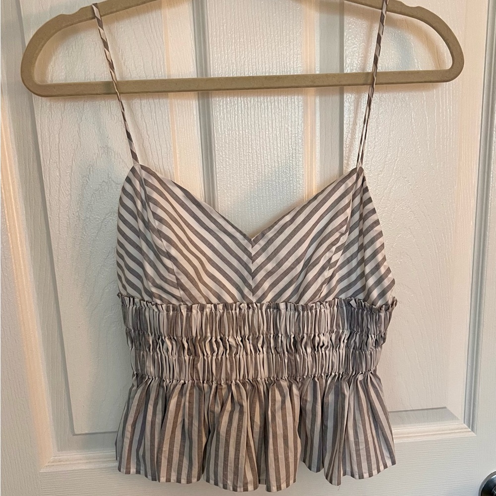 Blue and White Striped Peplum Tank (US S)
